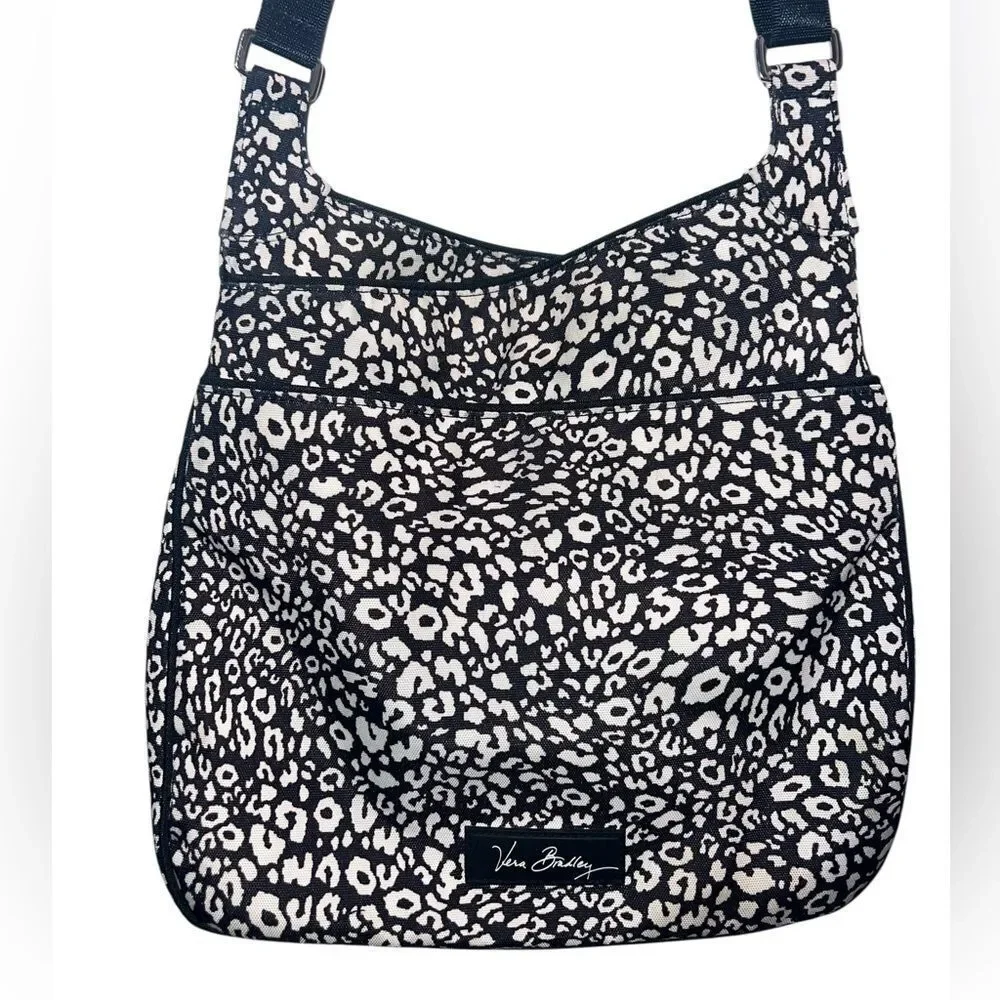 Vera Bradley Black White Leopard Print Quilted Crossbody Bag Adjustable Strap - Picture 2 of 13